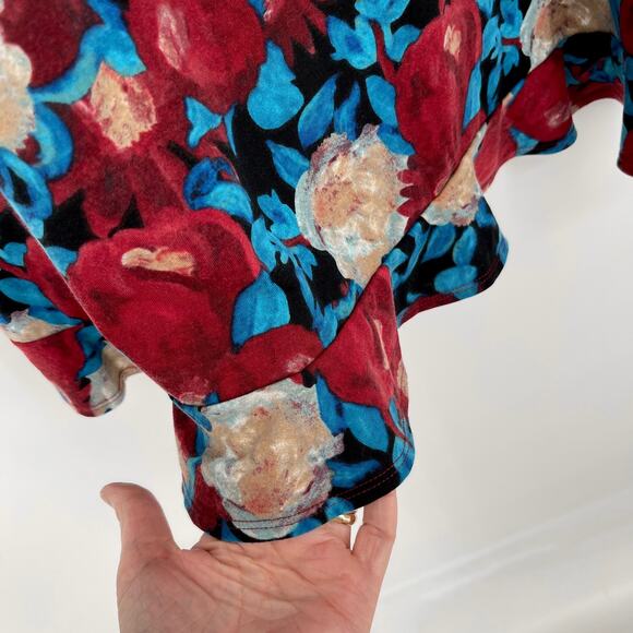 Brownstone Studio VINTAGE Maroon Blue Floral A-Line Skirt Women Sz PM Ruffle Hem - Picture 2 of 7